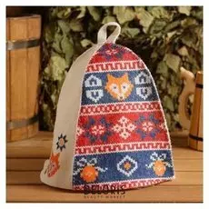 Шапка банная "Орнамент с лисичками", принт, войлок