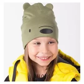 Шапка детская, цвет хаки/мишка, размер 42-46 см