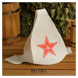 Шапка для бани и сауны "Будёновка", с дизайном, белая