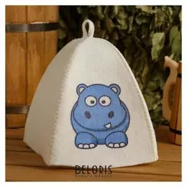 Шапка для бани и сауны детская "Бегемот", с принтом, белая