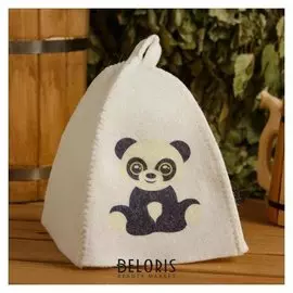 Шапка для бани и сауны детская "Панда", с принтом, белая