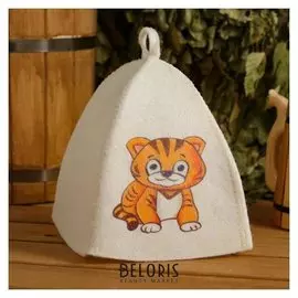 Шапка для бани и сауны детская "Тигрёнок", с принтом, белая