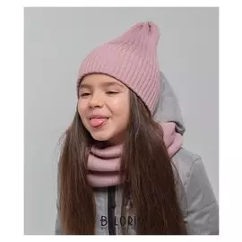 Шапка для девочки, цвет пудра, размер 48-52