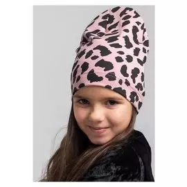 Шапка для девочки, цвет розовый/леопард, размер 54-58