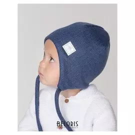 Шапка для мальчика с завязками, цвет индиго/светоотражающий, размер 42-46