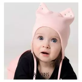 Шапка кошка со стразами, размер 42-46 см, цвет пудра нв18-40роз