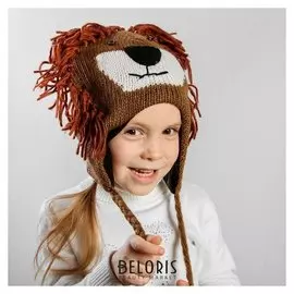 Шапка «Лёва», детская, на завязках, р-р 52-54