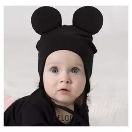 Шапка с ушками «Мышка» с завязками, цвет черный, размер 38-42 см