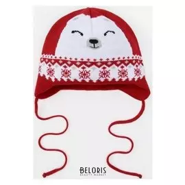 Шапка вязаная крошка Я "Мишка со снежинкой", размер 46, 9-12 мес, шерсть,пан, хлопок