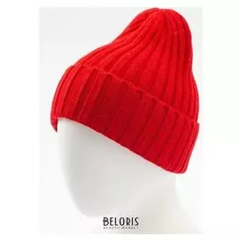 Шапка женская Minaku шерстяная с подворотом, размер 54-56, цвет красный