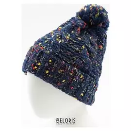 Шапка женская Minaku вязаная косичкой с помпоном и подворотом, размер 54-56, цвет сливовый