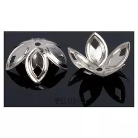 Шапочки для бусин (Набор 10шт) см-074, 2х20 мм, цвет серебро