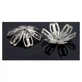 Шапочки для бусин (Набор 20шт) см-031, 2х18 мм, цвет серебро