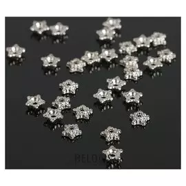 Шапочки для бусин "Звездочки" (Набор 30шт) 0,5*0,5*0,2см, цвет серебро