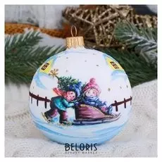 Шар "Детишки на санях -2" 8 см