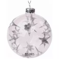 Шар елочный стеклянный "Серебряные цветы", диаметр 8 см, с рисунком (глянец)