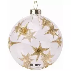 Шар елочный стеклянный "Золотые цветы", диаметр 8 см, с рисунком (глянец)