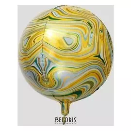 Шар фольгированный 15" 3d-сфера, мрамор, цвет жёлтый