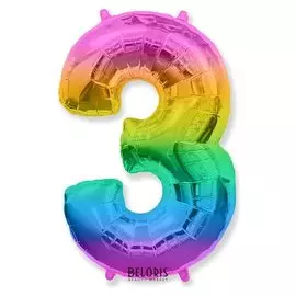 Шар фольгированный 16" цифра 3, 1 шт, разноцветный