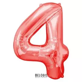 Шар фольгированный 16" цифра 4, индивидуальная упаковка, цвет красный
