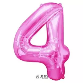 Шар фольгированный 16" цифра 4, индивидуальная упаковка, цвет розовый