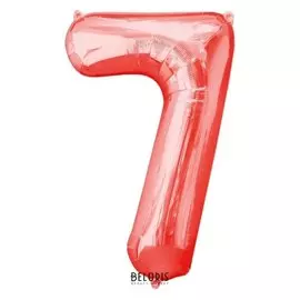 Шар фольгированный 16", цифра 7, индивидуальная упаковка, цвет красный