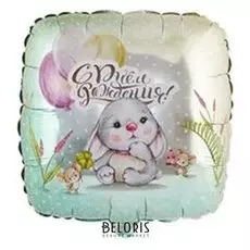 Шар фольгированный 18" «День рождения», зайка и мышки, квадрат