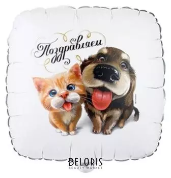 Шар фольгированный 18" «Поздравляем!», питомцы, квадрат