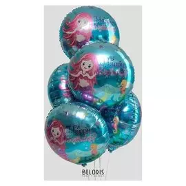 Шар фольгированный 18" «С днём рождения!», русалка, набор 5 шт.