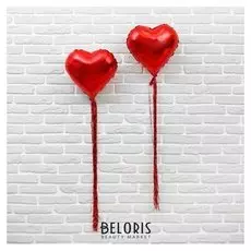 Шар фольгированный 18""сердце" с лентой из фольги, набор 2 шт.,цвет красный