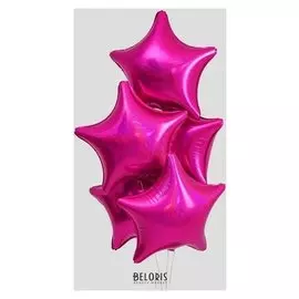 Шар фольгированный 22" «Звезда», набор 5 шт., голография, цвет фуксии