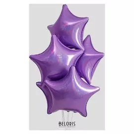 Шар фольгированный 22" «Звезда», набор 5 шт., голография, цвет сиреневый