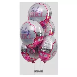 Шар фольгированный 23" «С рождением малышки», набор 5 шт., цвет розовый