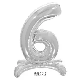 Шар фольгированный 26" «6», на подставке, цвет серебро