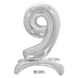 Шар фольгированный 26" «9», на подставке, цвет серебро