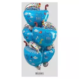 Шар фольгированный 26" «Коляска малыша», набор 5 шт., цвет голубой