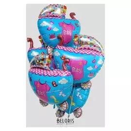 Шар фольгированный 26" «Коляска малышки», набор 5 шт., цвет розовый