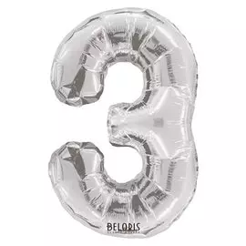 Шар фольгированный 34"цифра"3" серебро