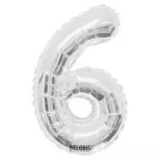 Шар фольгированный 34"цифра"6" серебро