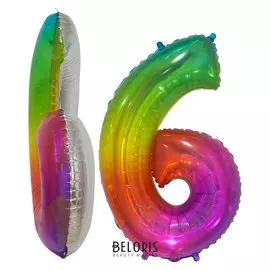Шар фольгированный 34" «Цифра шесть», мармеладный леденец, градиент