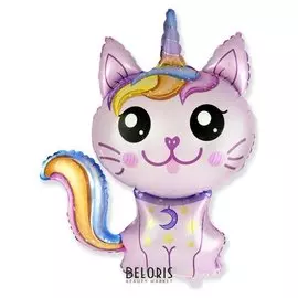 Шар фольгированный 35""котенок-единорог" розовый 901797f