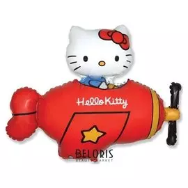 Шар фольгированный 36"фигура"hello Kitty. котенок в самолете"красный, в упак.