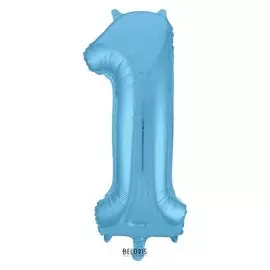 Шар фольгированный 40" «Цифра 1», цвет холодный голубой, Slim