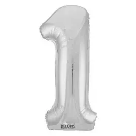Шар фольгированный 40" «Цифра 1», цвет серебряный, Slim