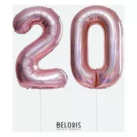 Шар фольгированный 40" «Цифра 20», розовая голография