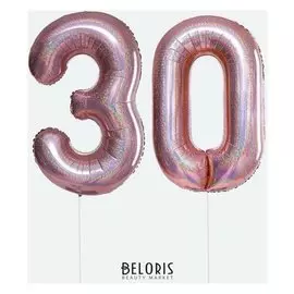 Шар фольгированный 40" «Цифра 30», розовая голография