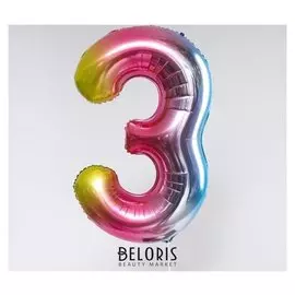 Шар фольгированный 40" «Цифра 3», радуга
