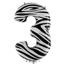 Шар фольгированный 40" «Цифра 3», Zebra