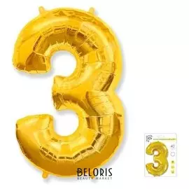 Шар фольгированный 40"цифра"3" золото