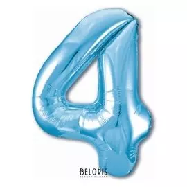Шар фольгированный 40" «Цифра 4», цвет холодный голубой, Slim